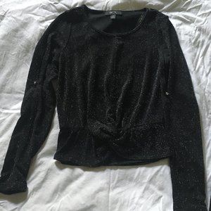 BCX – Dressy Black Shiny Silver Metallic /Glitter Threading Long Sleeve Top -NWT